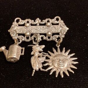 Pewter tone garden themed pin